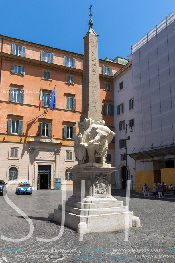 ROME, ITALY - JUNE 23, 2017: Panorama with Elephant Obelisk and Pantheon in city of Rome, Italy