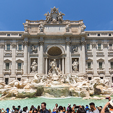 ROME, ITALY - JUNE 23, 2017: People visiting Trevi Fountain (Fontana di Trevi) in city of Rome, Italy