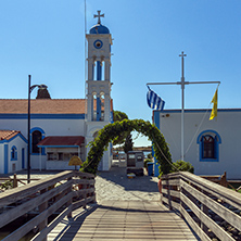 PORTO LAGOS, GREECE - SEPTEMBER 23, 2017:  Saint Nicholas Monastery located on two islands in Porto Lagos, East Macedonia and Thrace, Greece