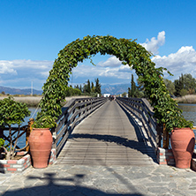 PORTO LAGOS, GREECE - SEPTEMBER 23, 2017:  Saint Nicholas Monastery located on two islands in Porto Lagos, East Macedonia and Thrace, Greece