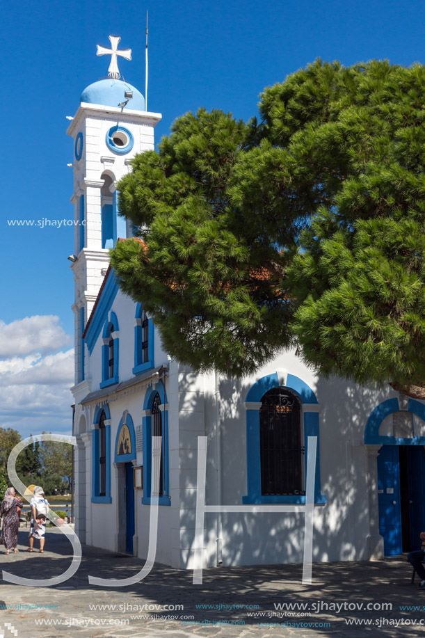 PORTO LAGOS, GREECE - SEPTEMBER 23, 2017:  Saint Nicholas Monastery located on two islands in Porto Lagos, East Macedonia and Thrace, Greece