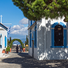PORTO LAGOS, GREECE - SEPTEMBER 23, 2017:  Saint Nicholas Monastery located on two islands in Porto Lagos, East Macedonia and Thrace, Greece