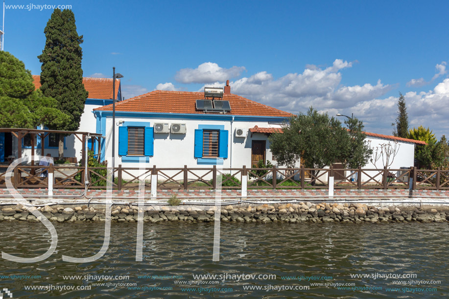 PORTO LAGOS, GREECE - SEPTEMBER 23, 2017:  Saint Nicholas Monastery located on two islands in Porto Lagos, East Macedonia and Thrace, Greece