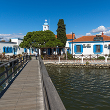 PORTO LAGOS, GREECE - SEPTEMBER 23, 2017:  Saint Nicholas Monastery located on two islands in Porto Lagos, East Macedonia and Thrace, Greece