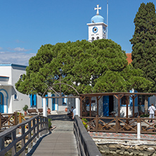 PORTO LAGOS, GREECE - SEPTEMBER 23, 2017:  Saint Nicholas Monastery located on two islands in Porto Lagos, East Macedonia and Thrace, Greece