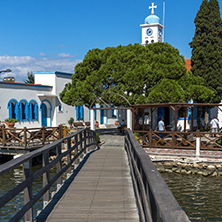 PORTO LAGOS, GREECE - SEPTEMBER 23, 2017:  Saint Nicholas Monastery located on two islands in Porto Lagos, East Macedonia and Thrace, Greece