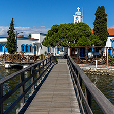 PORTO LAGOS, GREECE - SEPTEMBER 23, 2017:  Saint Nicholas Monastery located on two islands in Porto Lagos, East Macedonia and Thrace, Greece