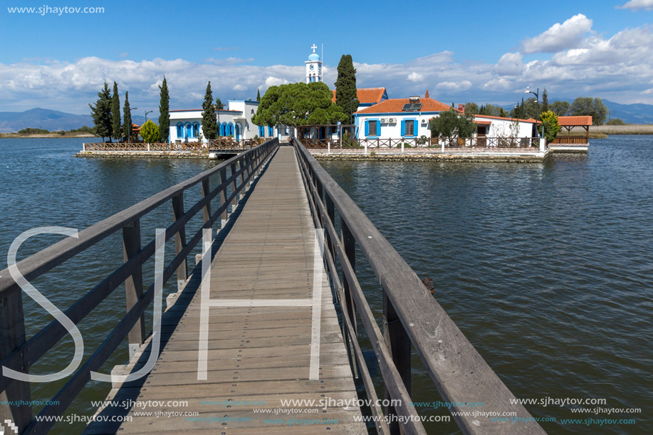 PORTO LAGOS, GREECE - SEPTEMBER 23, 2017:  Saint Nicholas Monastery located on two islands in Porto Lagos, East Macedonia and Thrace, Greece