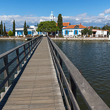 PORTO LAGOS, GREECE - SEPTEMBER 23, 2017:  Saint Nicholas Monastery located on two islands in Porto Lagos, East Macedonia and Thrace, Greece