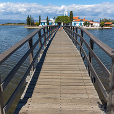 PORTO LAGOS, GREECE - SEPTEMBER 23, 2017:  Saint Nicholas Monastery located on two islands in Porto Lagos, East Macedonia and Thrace, Greece