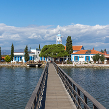 PORTO LAGOS, GREECE - SEPTEMBER 23, 2017:  Saint Nicholas Monastery located on two islands in Porto Lagos, East Macedonia and Thrace, Greece