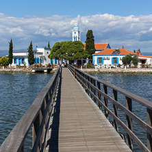PORTO LAGOS, GREECE - SEPTEMBER 23, 2017:  Saint Nicholas Monastery located on two islands in Porto Lagos, East Macedonia and Thrace, Greece