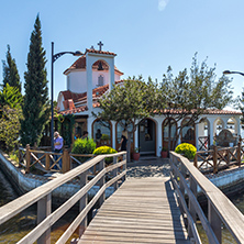 PORTO LAGOS, GREECE - SEPTEMBER 23, 2017:  Saint Nicholas Monastery located on two islands in Porto Lagos, East Macedonia and Thrace, Greece