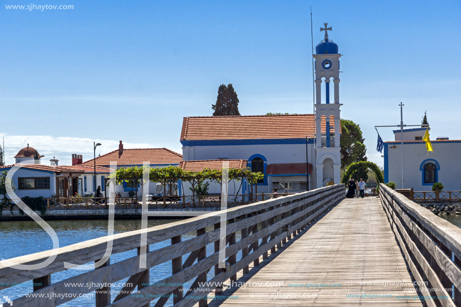 PORTO LAGOS, GREECE - SEPTEMBER 23, 2017:  Saint Nicholas Monastery located on two islands in Porto Lagos, East Macedonia and Thrace, Greece