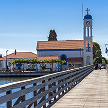 PORTO LAGOS, GREECE - SEPTEMBER 23, 2017:  Saint Nicholas Monastery located on two islands in Porto Lagos, East Macedonia and Thrace, Greece