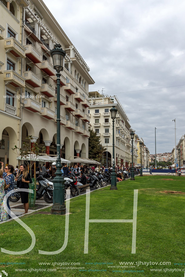 THESSALONIKI, GREECE - SEPTEMBER 30, 2017: People  walking at Aristotelous Square  in the center of city of Thessaloniki, Central Macedonia, Greece