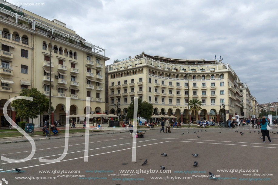 THESSALONIKI, GREECE - SEPTEMBER 30, 2017: People  walking at Aristotelous Square  in the center of city of Thessaloniki, Central Macedonia, Greece
