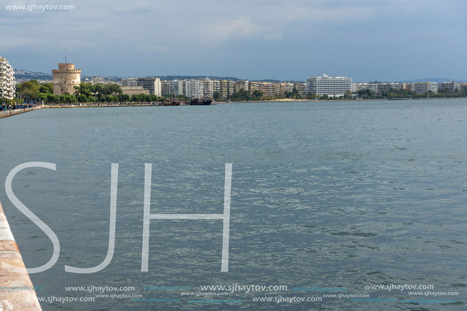 THESSALONIKI, GREECE - SEPTEMBER 30, 2017:  Amazing view of embankment of city of Thessaloniki, Central Macedonia, Greece