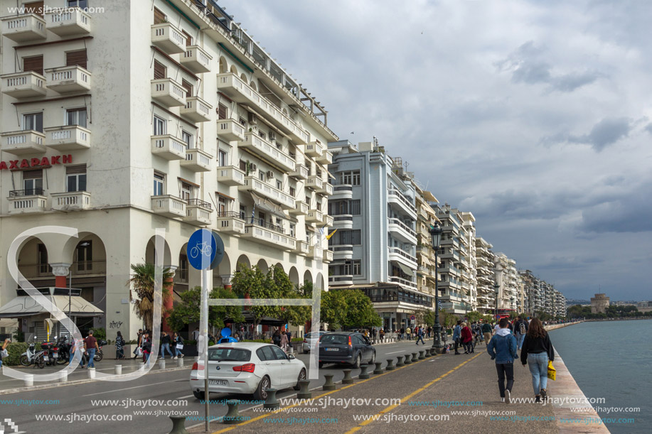 THESSALONIKI, GREECE - SEPTEMBER 30, 2017:  Amazing view of embankment of city of Thessaloniki, Central Macedonia, Greece