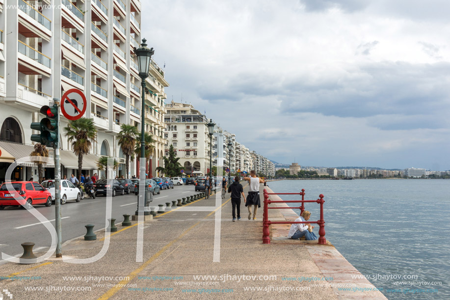 THESSALONIKI, GREECE - SEPTEMBER 30, 2017:  Amazing view of embankment of city of Thessaloniki, Central Macedonia, Greece