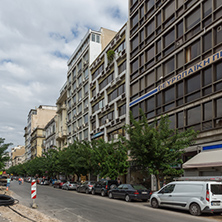 THESSALONIKI, GREECE - SEPTEMBER 30, 2017: Typical street in the center of city of Thessaloniki, Central Macedonia, Greece