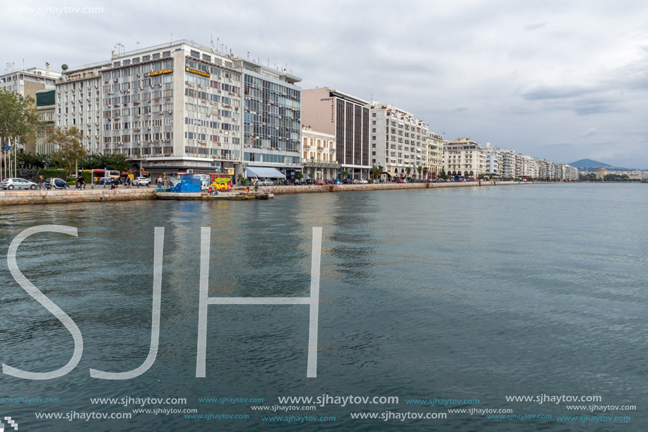 THESSALONIKI, GREECE - SEPTEMBER 30, 2017:  Amazing view of embankment of city of Thessaloniki, Central Macedonia, Greece