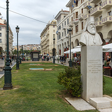 THESSALONIKI, GREECE - SEPTEMBER 30, 2017: People  walking at Aristotelous Square  in the center of city of Thessaloniki, Central Macedonia, Greece