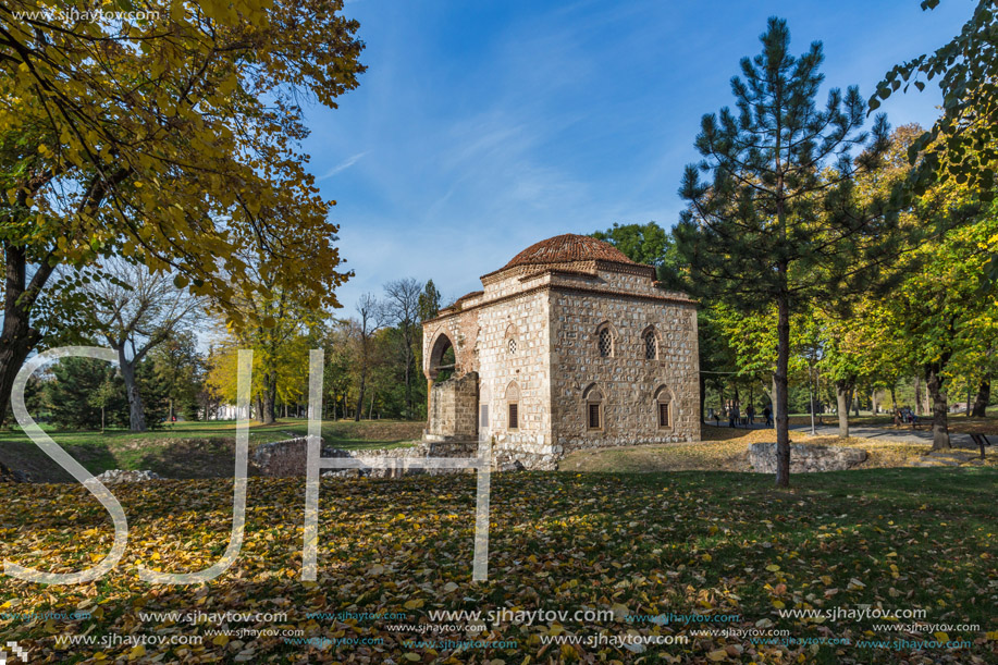 NIS, SERBIA- OCTOBER 21, 2017: Sunset view of Bali Beg Mosque in Fortress of City of Nis, Serbia