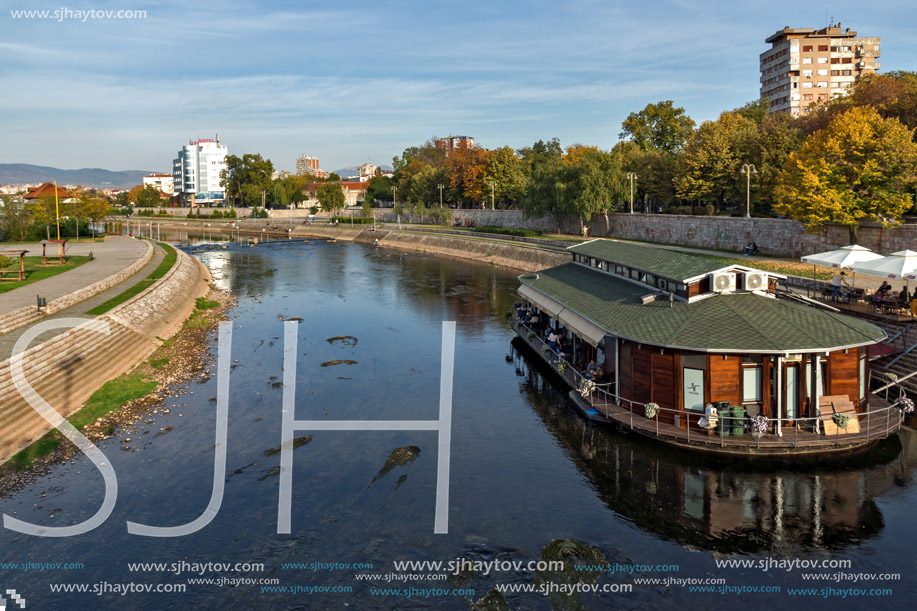 NIS, SERBIA- OCTOBER 21, 2017: Panoramic view of City of Nis and Bridge over Nisava River, Serbia