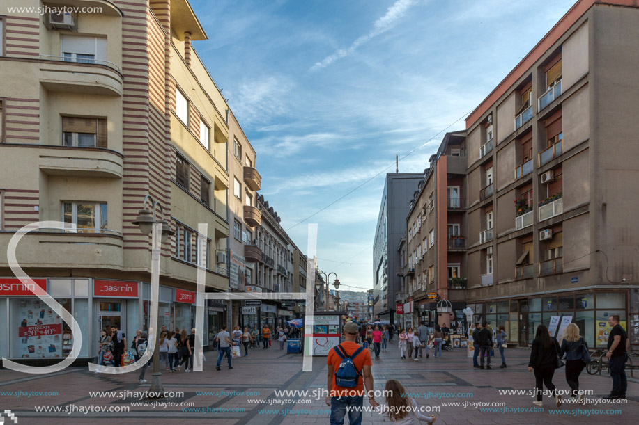 NIS, SERBIA- OCTOBER 21, 2017: Walking people on central street of City of Nis, Serbia