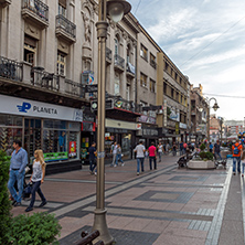 NIS, SERBIA- OCTOBER 21, 2017: Walking people on central street of City of Nis, Serbia