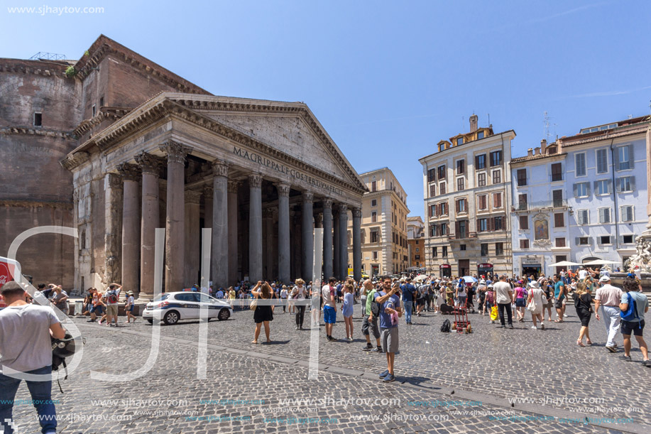 ROME, ITALY - JUNE 23, 2017: Frontal view of Pantheon in city of Rome, Italy