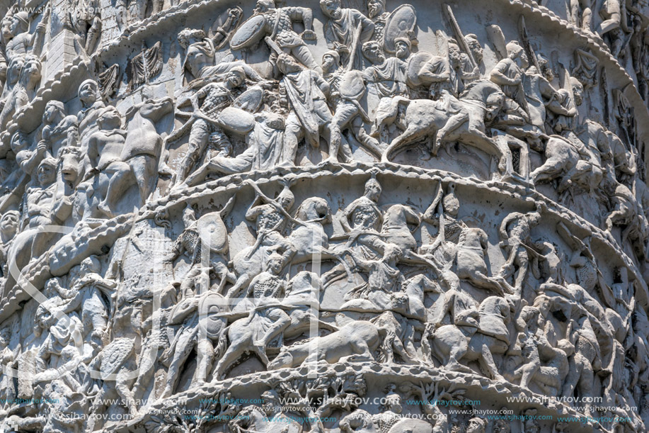 ROME, ITALY - JUNE 23, 2017: Amazing view of Marcus Aurelius Column in front of Palazzo Chigi in city of Rome, Italy