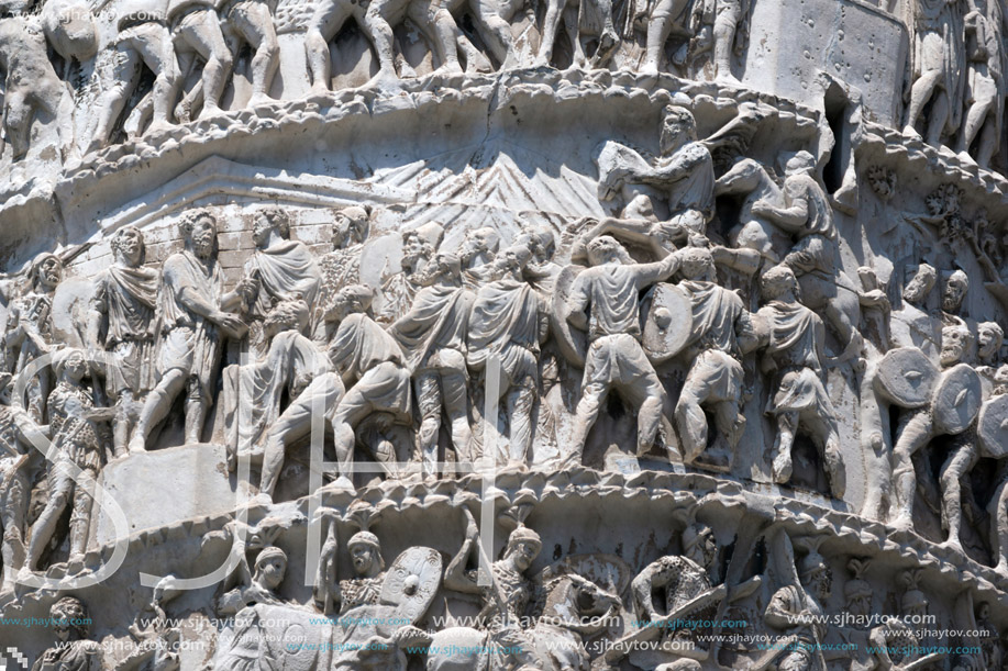 ROME, ITALY - JUNE 23, 2017: Amazing view of Marcus Aurelius Column in front of Palazzo Chigi in city of Rome, Italy