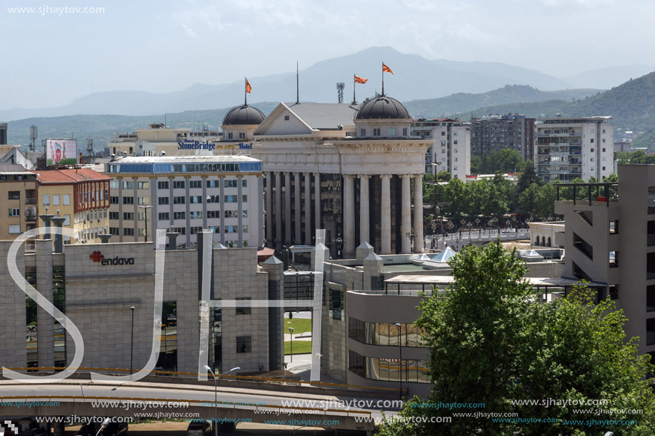 SKOPJE, REPUBLIC OF MACEDONIA - 13 MAY 2017: Panorama to city of Skopje from fortress (Kale fortress) in the Old Town, Republic of Macedonia