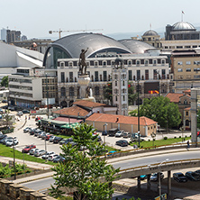 SKOPJE, REPUBLIC OF MACEDONIA - 13 MAY 2017: Panorama to city of Skopje from fortress (Kale fortress) in the Old Town, Republic of Macedonia