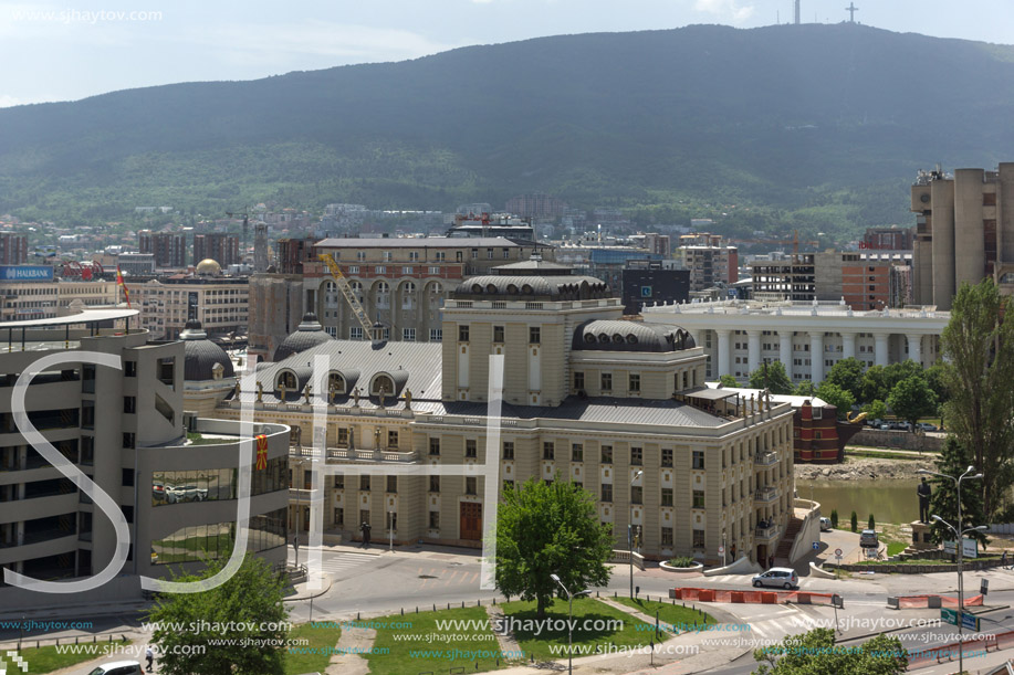 SKOPJE, REPUBLIC OF MACEDONIA - 13 MAY 2017: Panorama to city of Skopje from fortress (Kale fortress) in the Old Town, Republic of Macedonia