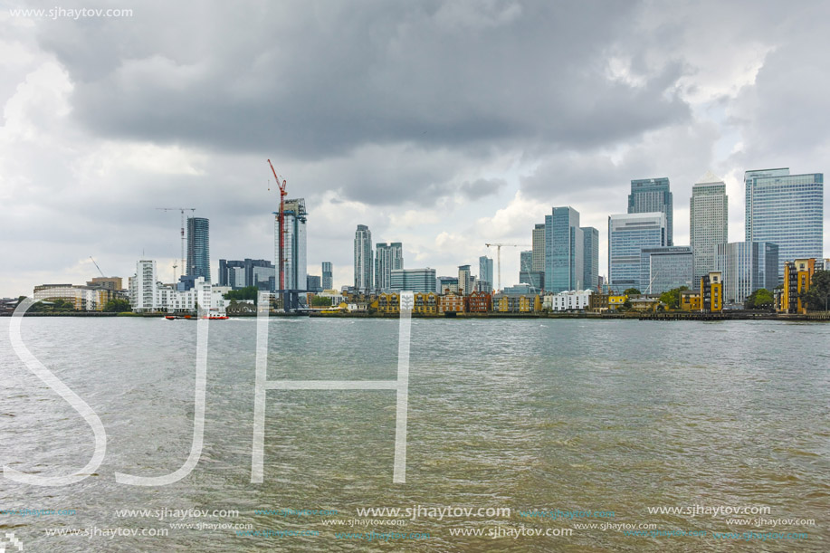 LONDON, ENGLAND - JUNE 17 2016: Business building and skyscraper in Canary Wharf, London, England, Great Britain
