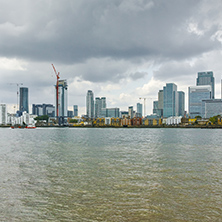 LONDON, ENGLAND - JUNE 17 2016: Business building and skyscraper in Canary Wharf, London, England, Great Britain