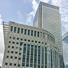 LONDON, ENGLAND - JUNE 17 2016: Business building and skyscraper in Canary Wharf, London, England, Great Britain