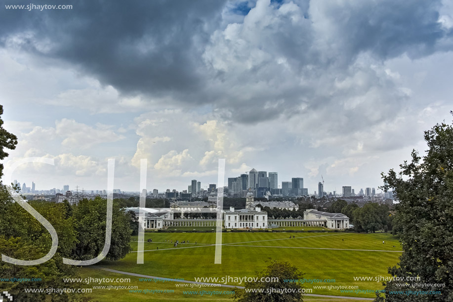 LONDON, ENGLAND - JUNE 17 2016: Amazing Panorama from Greenwich, London, England, United Kingdom