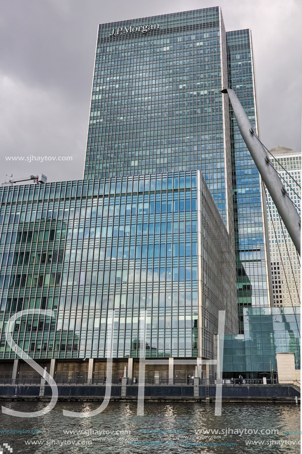 LONDON, ENGLAND - JUNE 17 2016: Business building and skyscraper in Canary Wharf, London, England, Great Britain