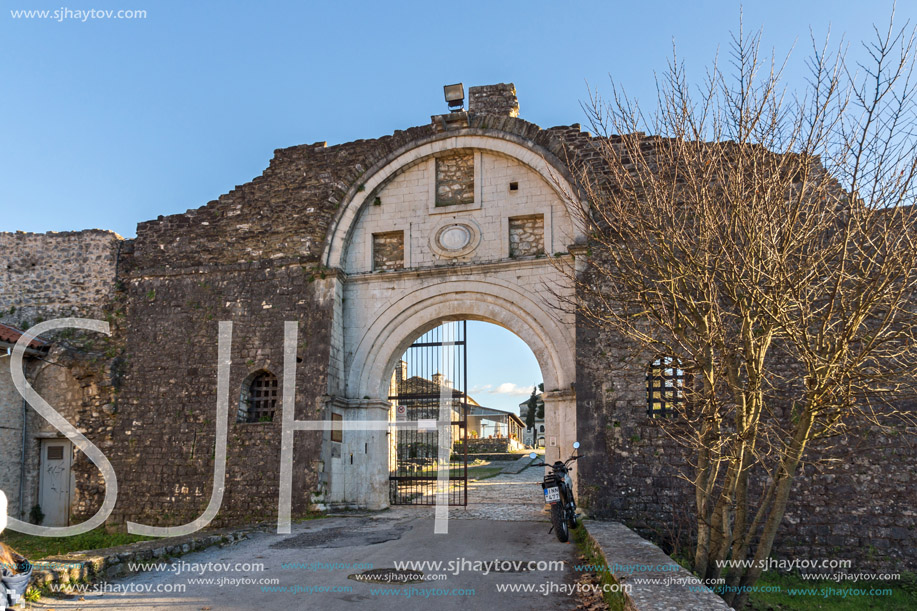 IOANNINA, GREECE - DECEMBER 27, 2014: Amazing Sunset view of castle of Ioannina, Epirus, Greece