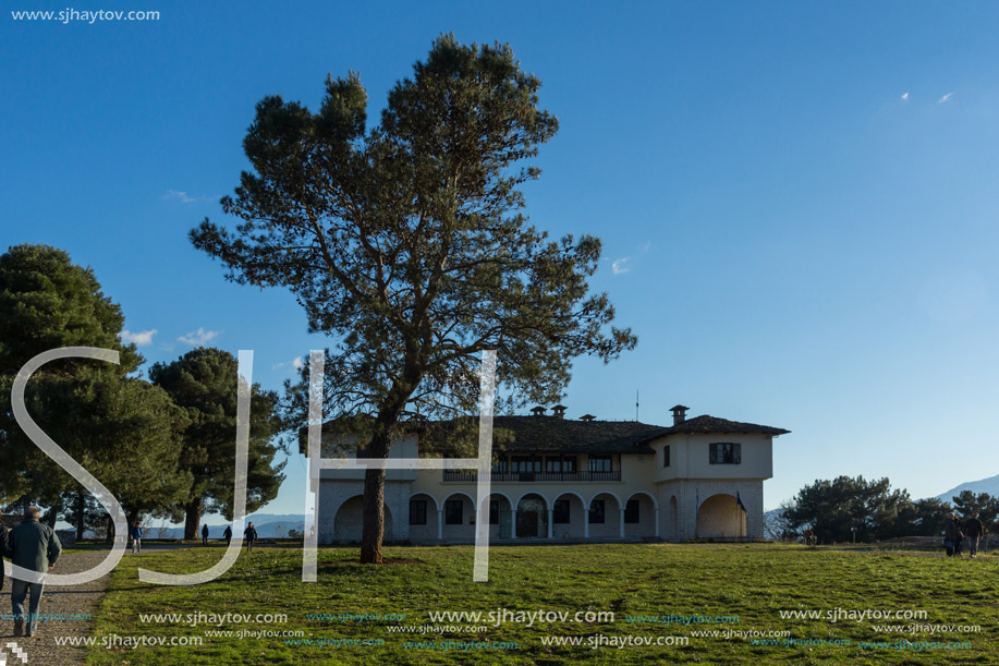 IOANNINA, GREECE - DECEMBER 27, 2014: Amazing Sunset view of Byzantine Museum in castle of Ioannina, Epirus, Greece