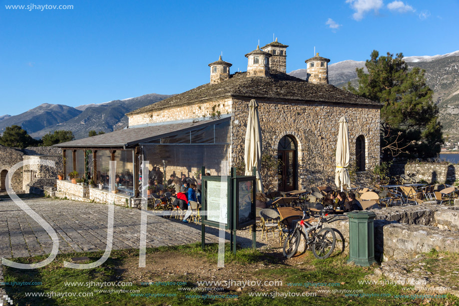 IOANNINA, GREECE - DECEMBER 27, 2014: Amazing Sunset view of castle of Ioannina, Epirus, Greece