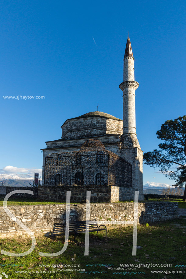 IOANNINA, GREECE - DECEMBER 27, 2014: Amazing Sunset view of Fethiye Mosque in castle of city of Ioannina, Epirus, Greece