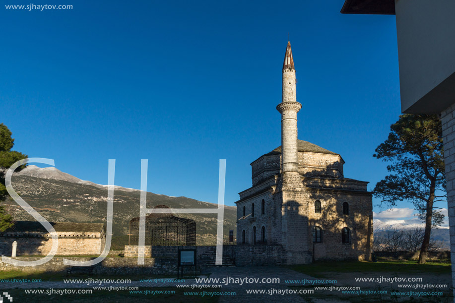 IOANNINA, GREECE - DECEMBER 27, 2014: Amazing Sunset view of Fethiye Mosque in castle of city of Ioannina, Epirus, Greece
