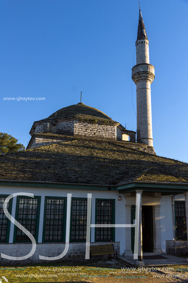 IOANNINA, GREECE - DECEMBER 27, 2014: Amazing Sunset view of Aslan Pasha Mosque in castle of city of Ioannina, Epirus, Greece