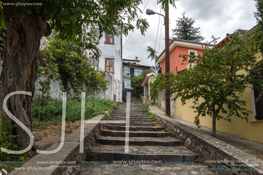 XANTHI, GREECE - SEPTEMBER 23, 2017: Street and old houses in old town of Xanthi, East Macedonia and Thrace, Greece