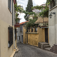 XANTHI, GREECE - SEPTEMBER 23, 2017: Street and old houses in old town of Xanthi, East Macedonia and Thrace, Greece